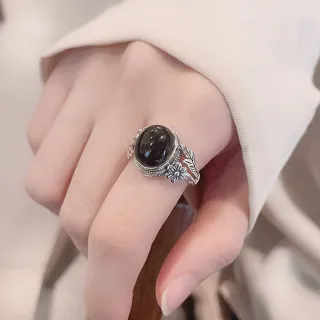【KT DADA】個性戒指 女生禮物 純銀戒指 花戒指 銀戒指 韓國戒指 食指戒指 黑色戒指 開口 