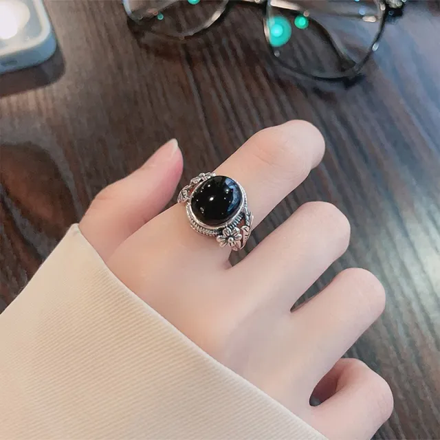 【KT DADA】個性戒指 女生禮物 純銀戒指 花戒指 銀戒指 韓國戒指 食指戒指 黑色戒指 開口 