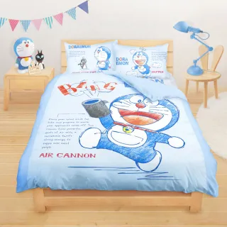 【享夢城堡】雙人床包兩用被套四件組(哆啦A夢DORAEMON 祕密道具素描集-藍)