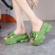 【HMH】厚底拖鞋 蝴蝶結拖鞋/氣質金屬扣緞面蝴蝶結造型厚底拖鞋(綠)