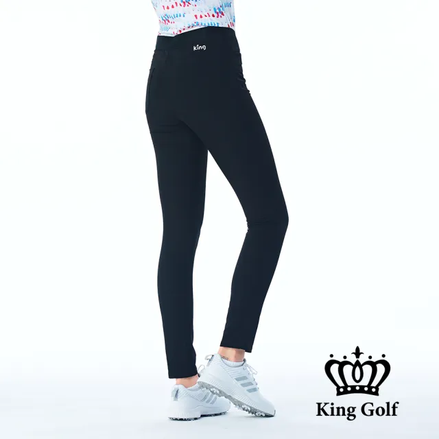 【KING GOLF】速達-女款素面合身高彈力舒適彈性高爾夫球長褲(黑色)