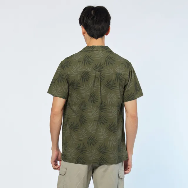 【JEEP】男裝 簡約夏日印花短袖襯衫(橄欖綠)