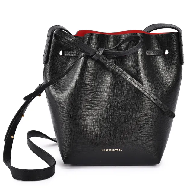 【MANSUR GAVRIEL】防刮皮革斜背MINI MINI水桶包(黑/紅色)