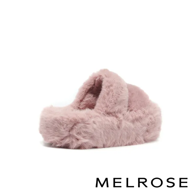 【MELROSE】美樂斯 溫暖舒適絨毛造型寬帶厚底拖鞋(粉)