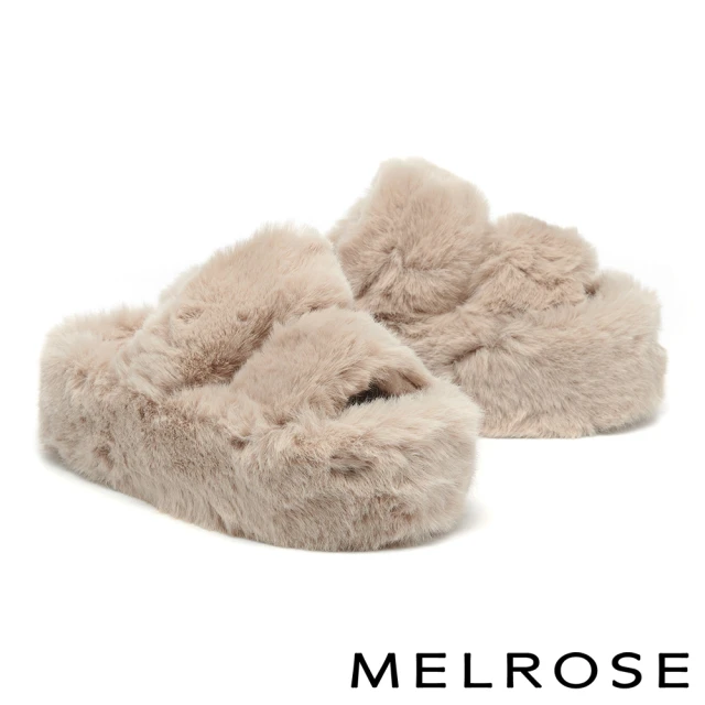 MELROSE 美樂斯 溫暖舒適絨毛造型寬帶厚底拖鞋(杏)