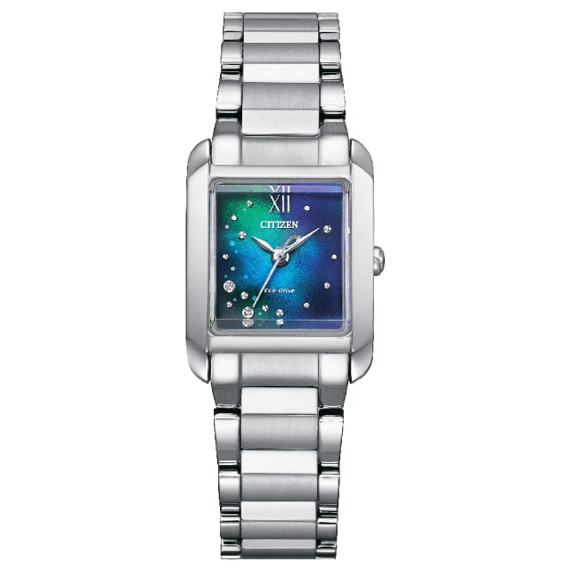 【CITIZEN 星辰】千彩之海限定款女士電波方形時尚腕錶 21.5 x 28.4mm(EW5591-60L)