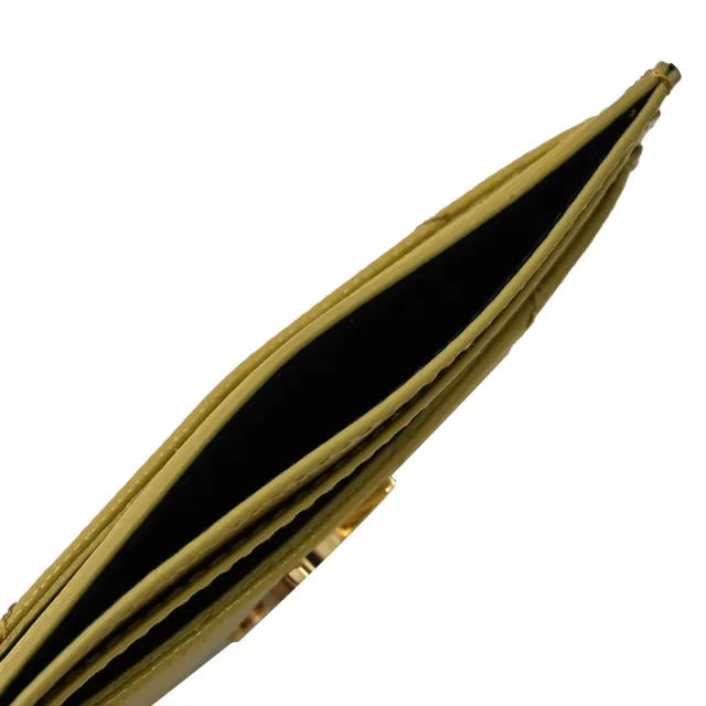 【YSL】金屬字母LOGO菱格V字紋信用卡名片夾(芥末黃)