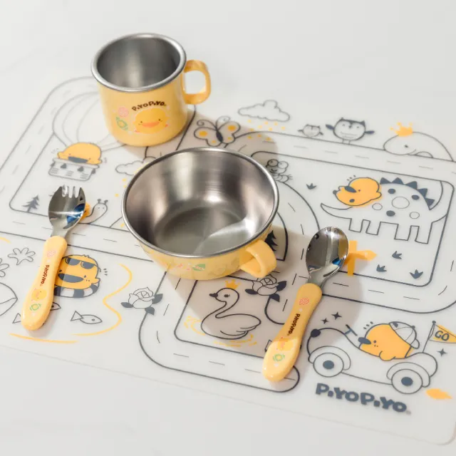 【Piyo Piyo 黃色小鴨】食品級矽膠畫畫餐墊(彩色筆 可擦拭 塗鴉 寶寶餐具 止滑 圖案)