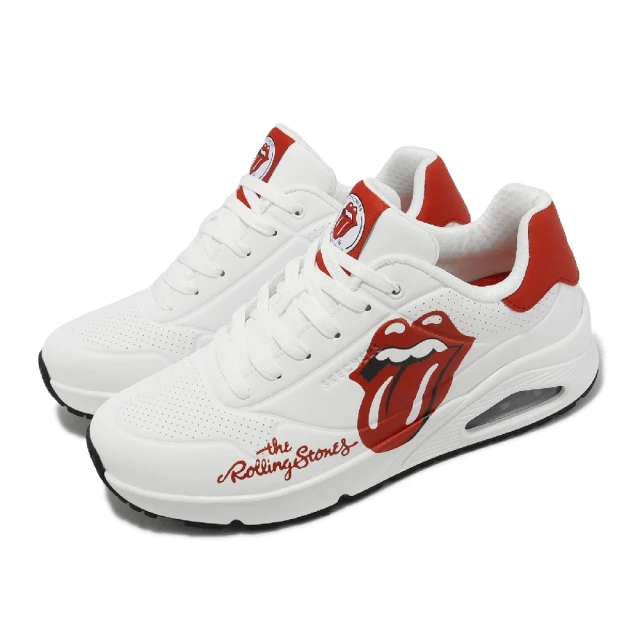 SKECHERSSKECHERS x 滾石樂團 休閒鞋 Uno-Rolling Stones Single 男鞋 白 紅 聯名 氣墊(183102-WRD)