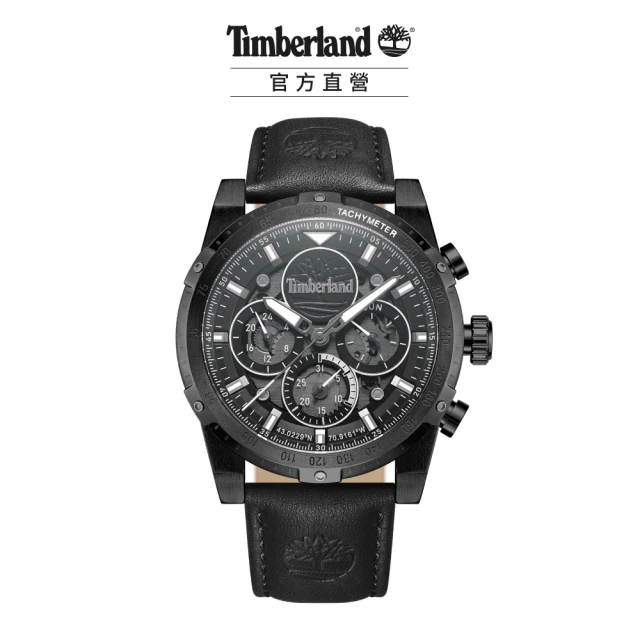 Timberland 男錶SHERBROOK系列 三眼多功能腕錶 皮帶-黑色45mm(TDWGF0009402)