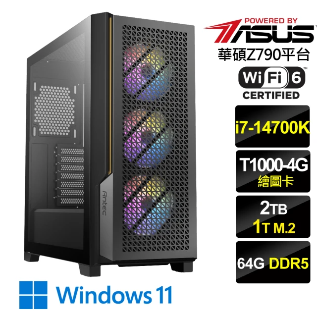 NVIDIANVIDIA i7二十核T1000 Win11P{繪圖仙師WP}電競機(i7-14700K/華碩Z790/64G/1TB+2T)