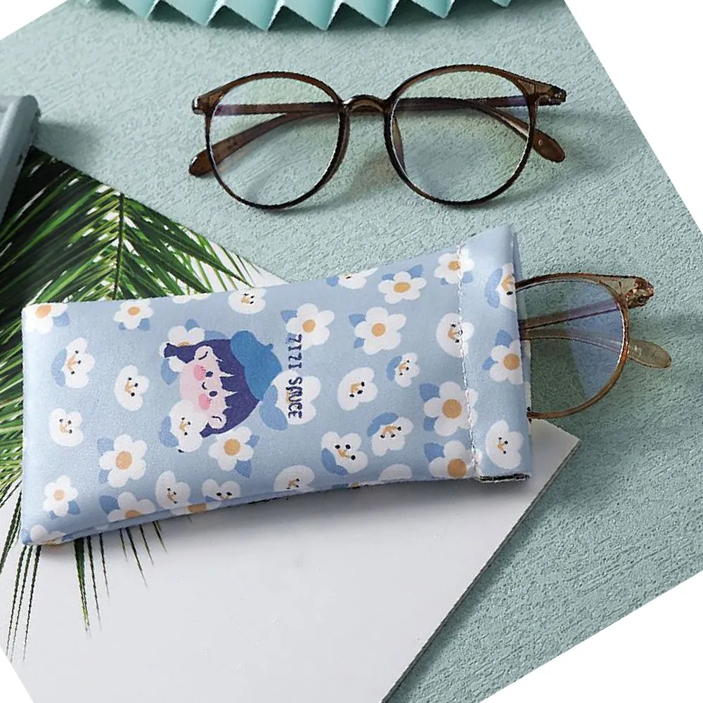 【日雜風】花朵自動閉合皮革眼鏡袋(便攜 防水 太陽眼鏡盒 墨鏡袋 收納盒 飾品盒 配件盒 彈片眼鏡套)