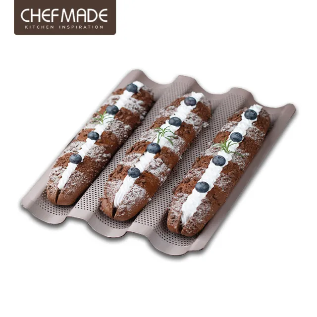 【美國Chefmade】法式長棍麵包 帶氣孔 不沾三槽模具(CM064)