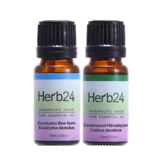 【草本24】Herb24 純質精油２件組－藍膠尤加利、雪松 各10ml(平靜情緒 安撫心靈必備)