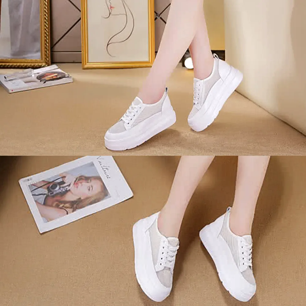 【JC Collection】牛皮柔軟厚底鏤空素面透氣舒適綁帶休閒鞋(白色)