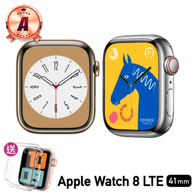 AppleApple A 級福利品 Apple Watch S8 LTE 41mm(不鏽鋼錶殼/保固6個月/贈矽膠錶帶+矽膠錶殼)