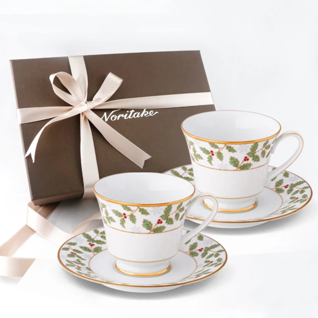 NORITAKE 聖誕誓約金邊杯碟對杯組(新品 咖啡禮盒組)