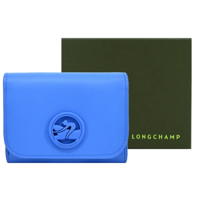 LONGCHAMPLONGCHAMP BOX-TROT系列小牛皮同色LOGO三折壓釦短夾(鈷藍)