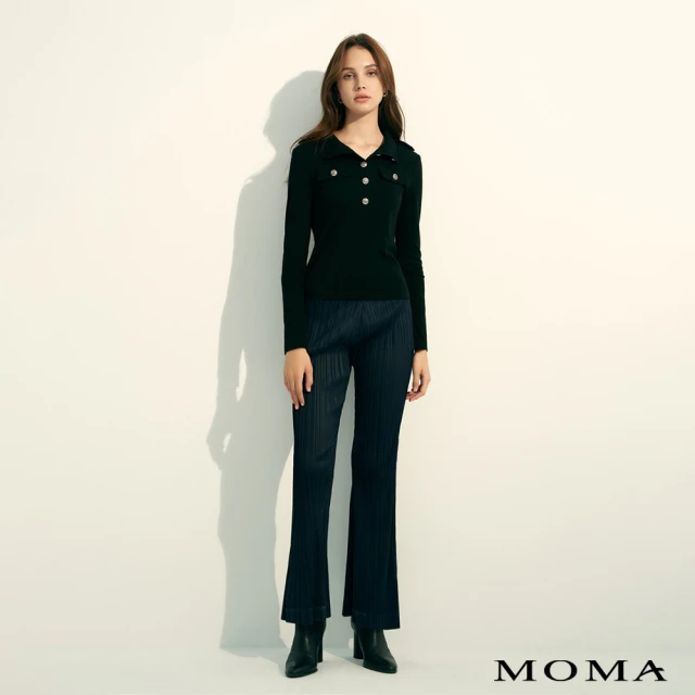 MOMA 顯瘦壓褶喇叭褲(深藍)