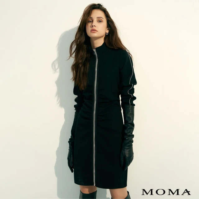 MOMAMOMA 2-WAY拉鍊造型運動風洋裝(黑色)