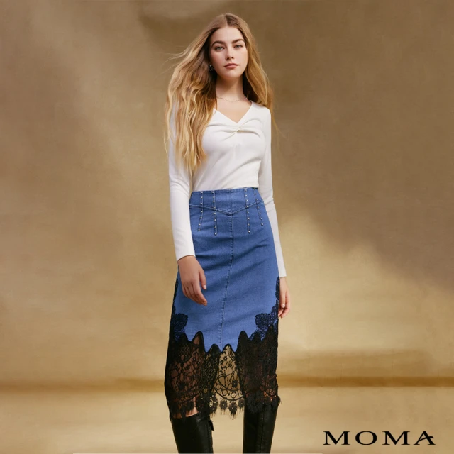 MOMA 鉚釘LACE牛仔窄裙(藍色)