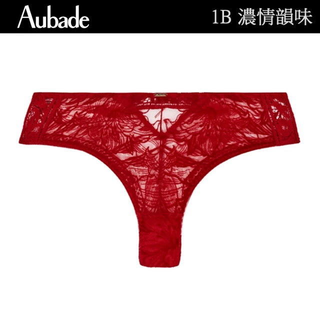 AubadeAubade 濃情韻味植絨花卉蕾絲低腰平口褲 性感小褲 法國進口 女內褲(1B-紅)