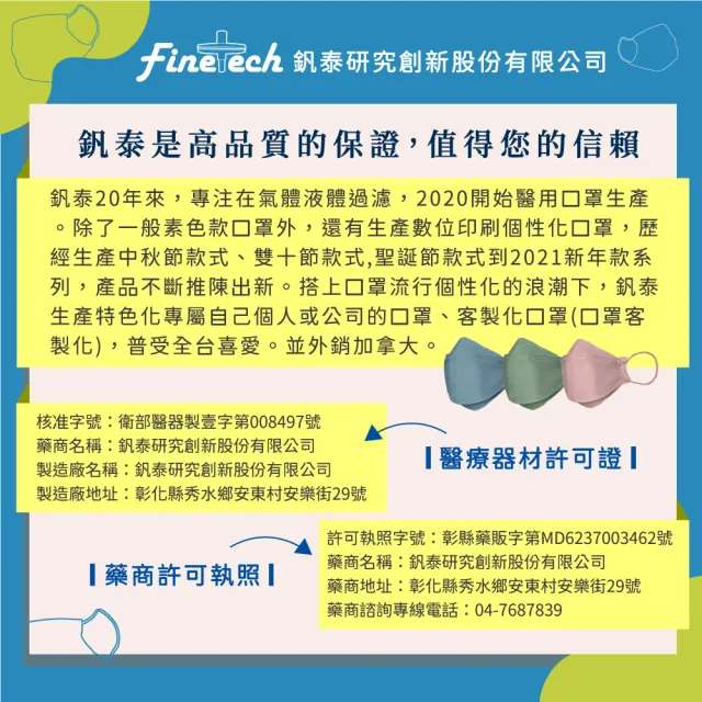 【Finetech 釩泰】平面素色 成人醫用口罩 醫療口罩(50入/盒)