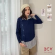 【2CV】現貨 冬新品 假兩件式直紋襯衫針織上衣QU070