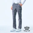 【KING GOLF】男款側腰鬆緊千鳥紋格紋印花高爾夫球長褲(深藍)