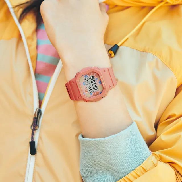 【CASIO 卡西歐】BABY-G 迷人花卉 復古懷舊流行色彩經典電子錶 粉橘色 BGD-565RP-4_37.9mm