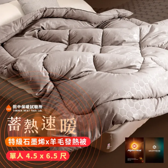 《田中保暖》 單人4.5x6.5尺 熱循環石墨烯羊毛被 冬夜速暖發熱被 台灣製 冬被(石墨烯x天然羊毛)