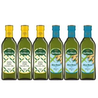 【Olitalia 奧利塔】純橄欖油+玄米油禮盒組(500mlx2瓶x3組)
