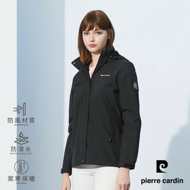 pierre cardin 皮爾卡登 輕運動 女款 極致保暖+機能禦寒內刷毛連帽外套-黑色(8235791-99)