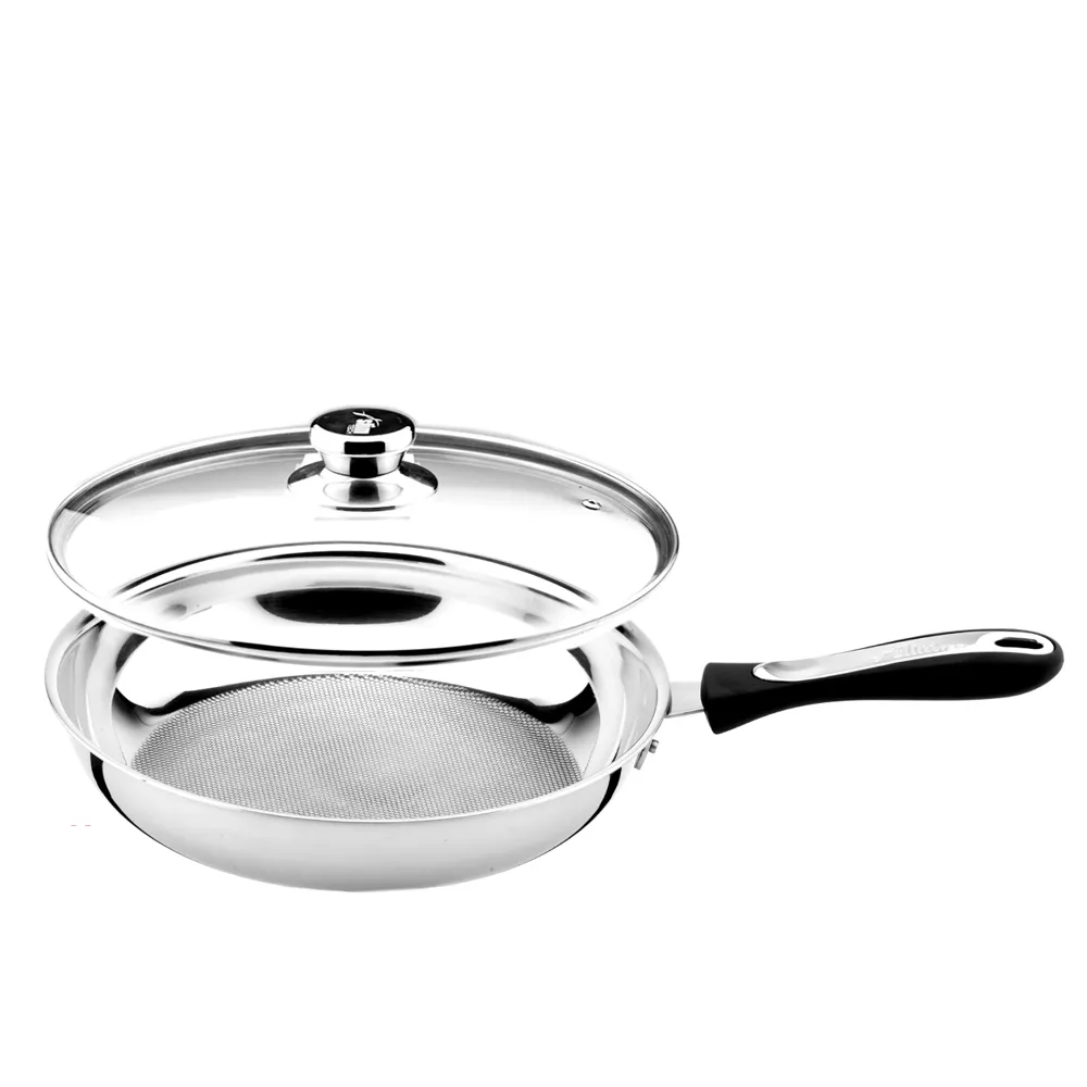 【Chieh Pao 潔豹】316不鏽鋼七層複合金樂纖平鍋 單把 30CM(SGS檢驗合格 附玻璃蓋 台灣精品)