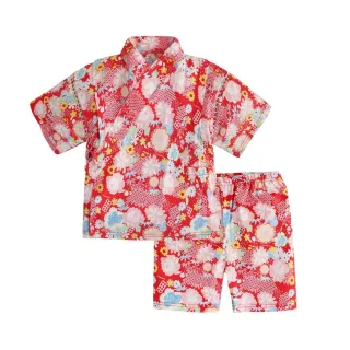 【Baby 童衣】任選 日式造型和風男女童浴衣短袖套裝 60157(和風紅花)