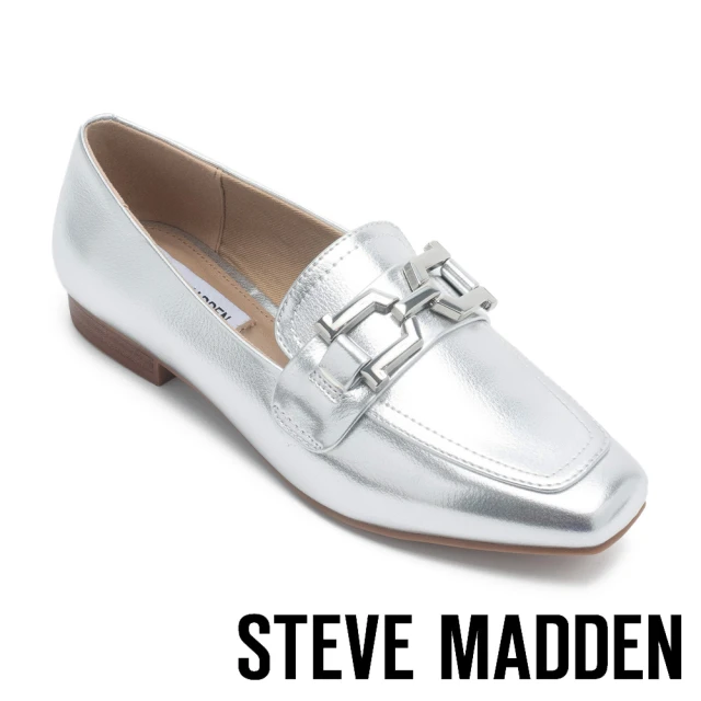 STEVE MADDEN RYANN 皮革方頭樂福鞋(銀色)