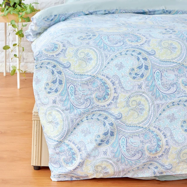 伊德生活 埃及棉床包枕套組 變形蟲藍 加大(埃及棉、床包、枕套)
