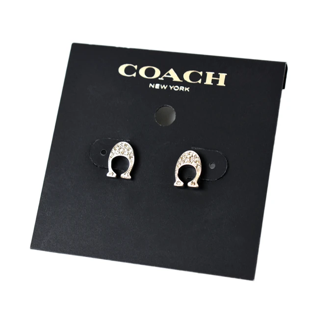 COACH 水鑽C字耳針式耳環-銀色