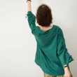 【慢。生活】抽繩造型純色寬版長袖棉麻上衣中大尺碼-F(黃/深綠)
