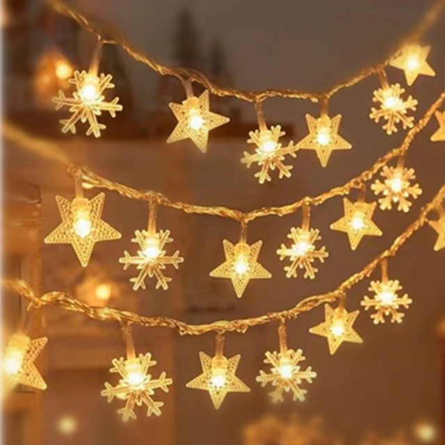 【北熊の天空】雪花+星星燈串 10米 佈置燈串 聖誕裝飾燈飾(聖誕燈 氣氛燈 串燈 聖誕節 聖誕佈置)
