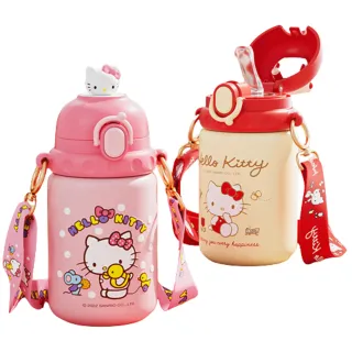 【優貝選】三麗鷗HELLO KITTY 3D小公仔316不鏽鋼兒童吸管水壺 450ML(平輸品)