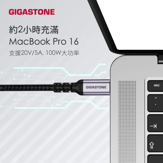 【GIGASTONE 立達】USB-C to C 100W 4K USB3.2 Gen2充電傳輸編織線2入組 CC-7800B(支援iPhone15快充)