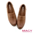 【MAGY】復古金屬釦牛皮樂福中跟鞋(棕色)