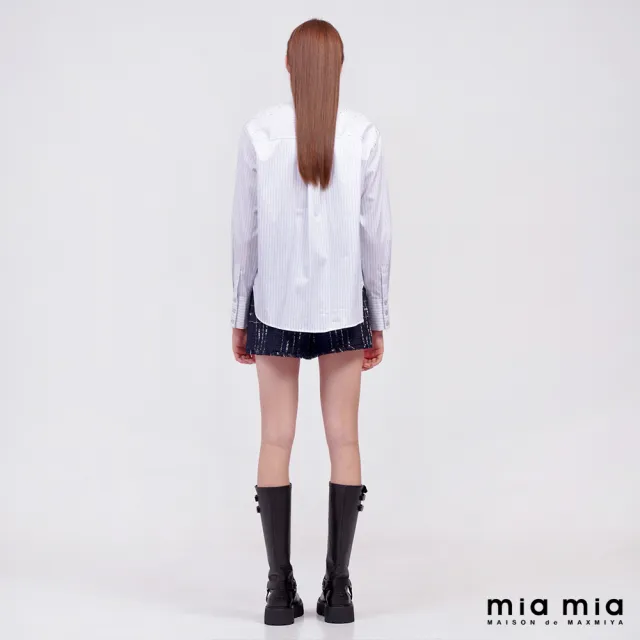 【mia mia】立領綁帶條紋襯衫