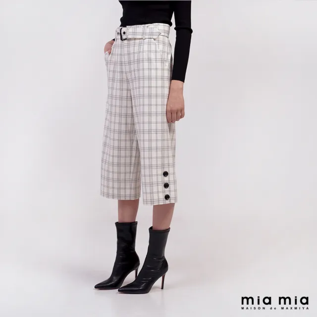 【mia mia】白格紋七分寬口褲