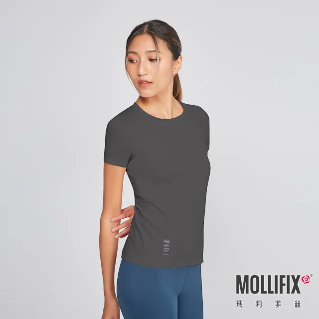 【Mollifix 瑪莉菲絲】A++無縫針織短袖訓練上衣、瑜珈服(深灰)