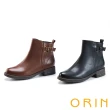 【ORIN】柔軟羊皮釦環粗低跟短靴(咖啡)