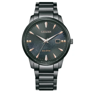 【CITIZEN 星辰】PAIR系列 銀河黑金限定款 光動能腕錶 不鏽鋼錶帶(BM7595-89E)