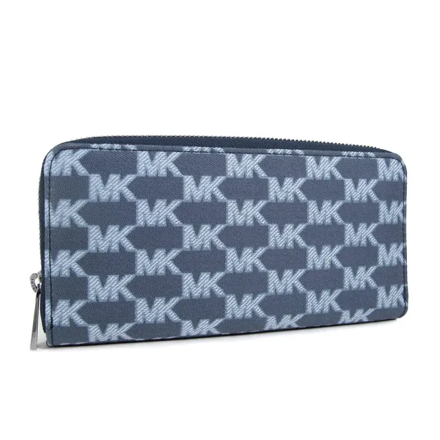 Michael MICHAEL KORS◇長財布/NVY KorsMK滿版織布拉鍊長夾(海軍