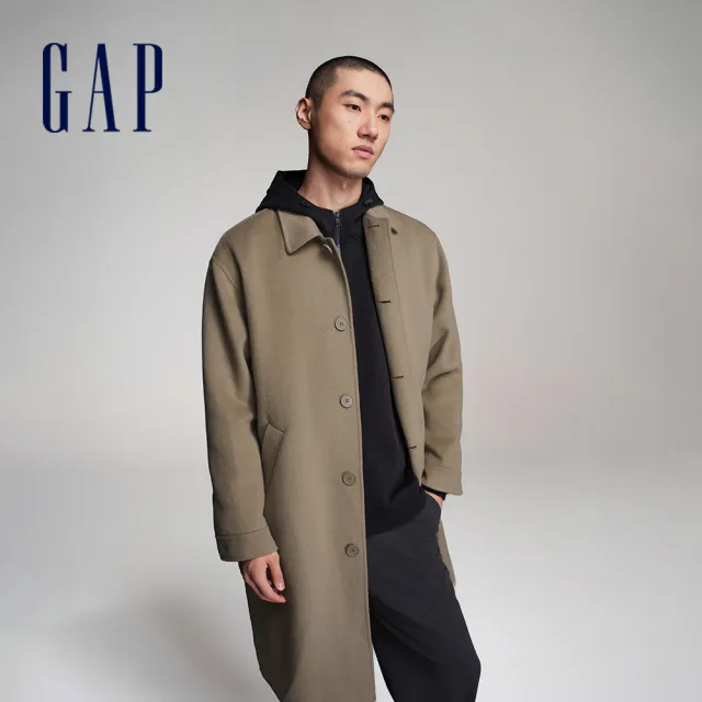 GAP 男裝 翻領羊毛外套-棕色(811144)